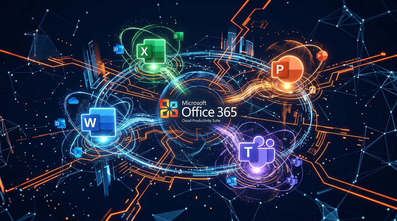 3D High-Tech Rendering: Office 365 1 Year Subscription Digital Code Ecosystem