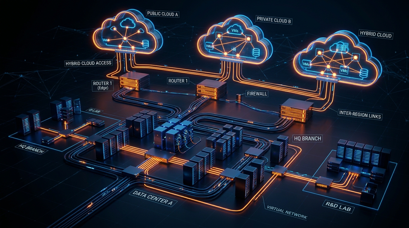 Advanced Network Hybrid Topology 3D Rendering