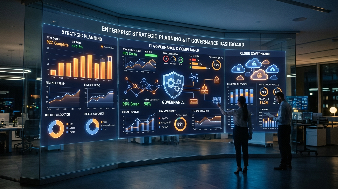 Enterprise Strategic Planning and IT Governance Dashboard 3D Projection